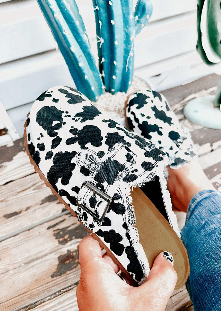 Cow Buckle Round Toe Slippers