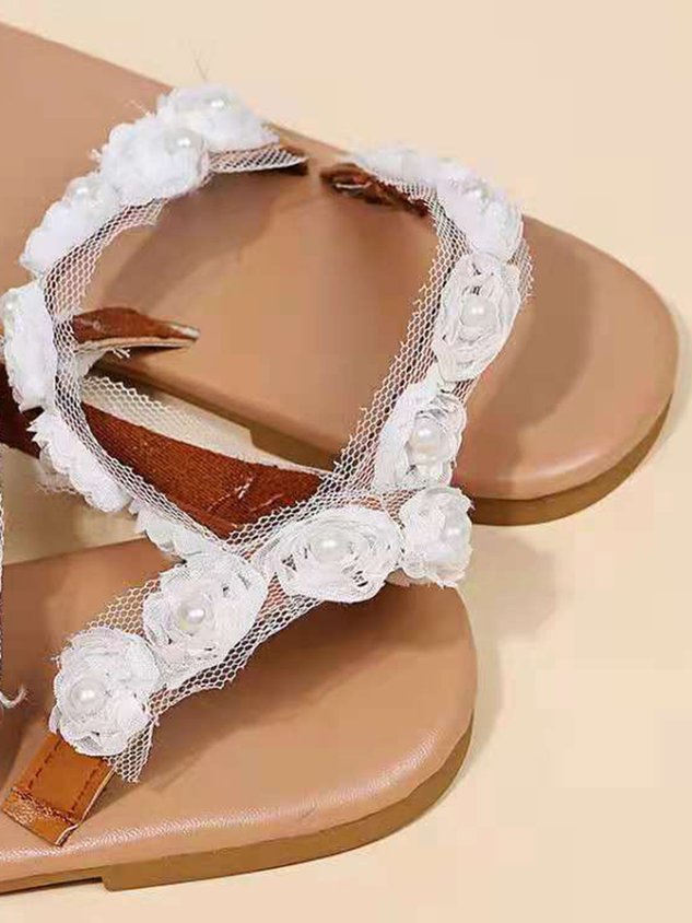 White 3D Floral Mesh Wedding Bridal Sandals