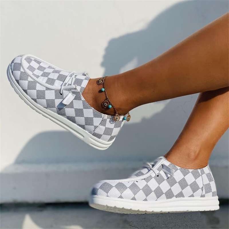 Women's Round Toe Check Print Low-top Shoes