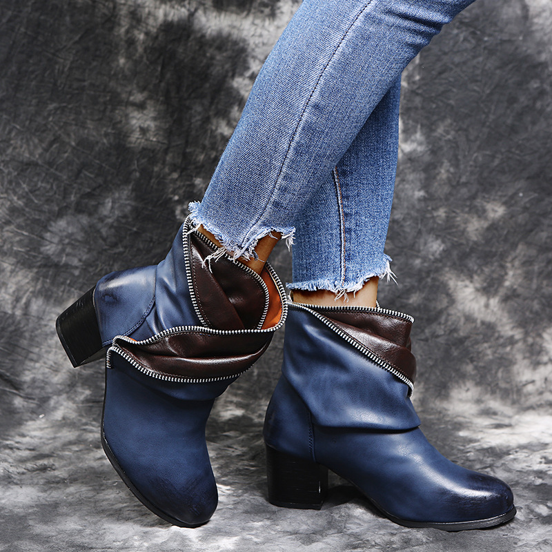 Single Boot With Zipper Pleated Sole