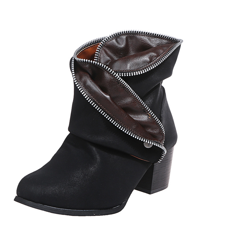 Single Boot With Zipper Pleated Sole
