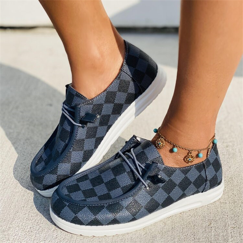 Women's Round Toe Check Print Low-top Shoes